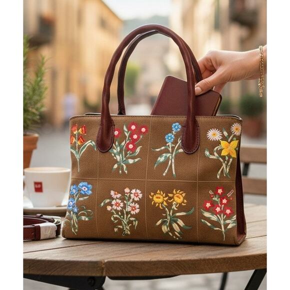 Patricia Nash Handbags - Patricia Nash Tuscan Fields Embroidered Floral Genovese Satchel – Khaki, NWT